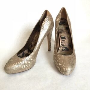 Gold Textured High Heel Pumps - Women